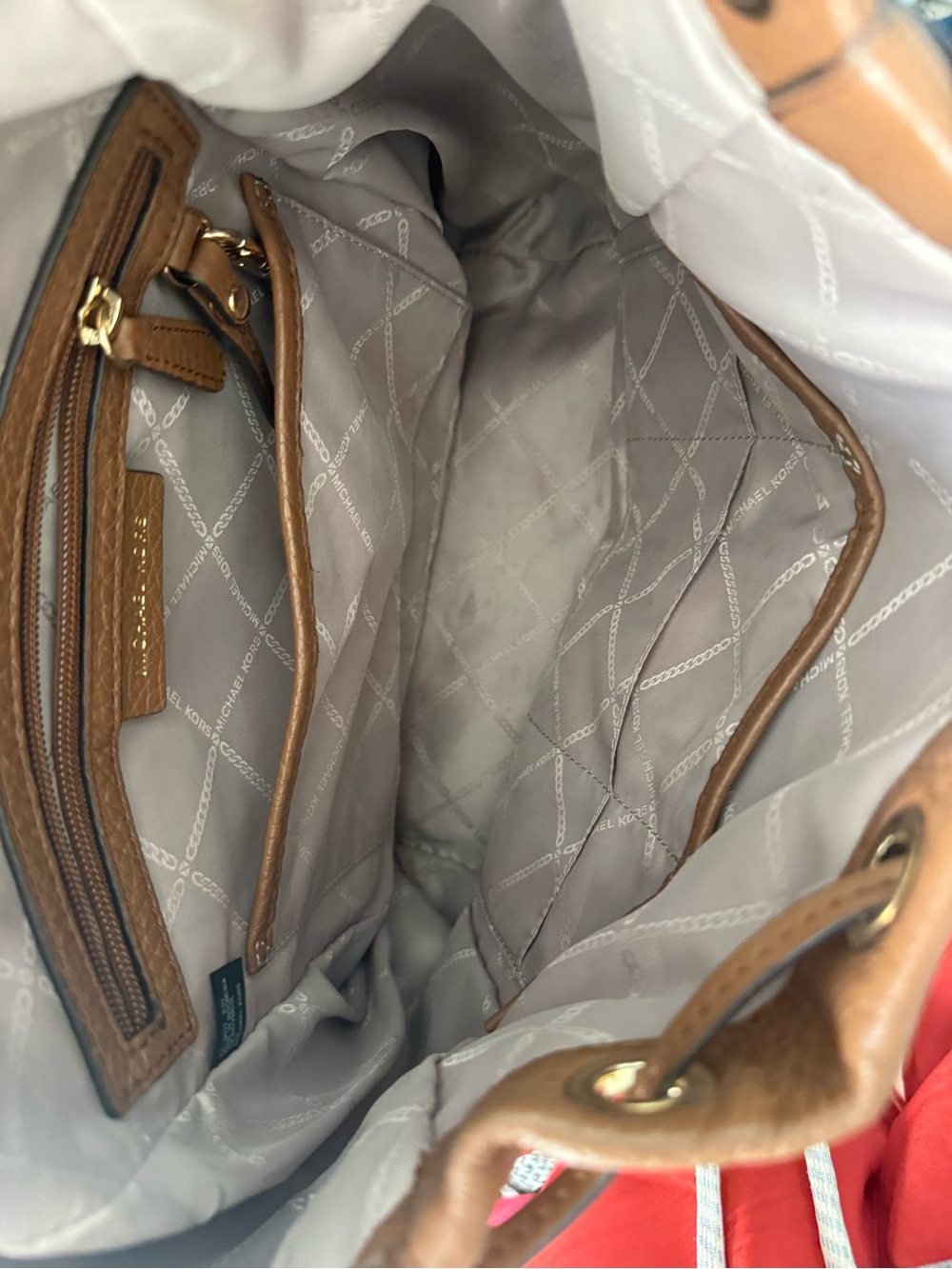 Michael Kors Cognac Pebbled Leather Drawstring Backpack - Picture 3 of 3